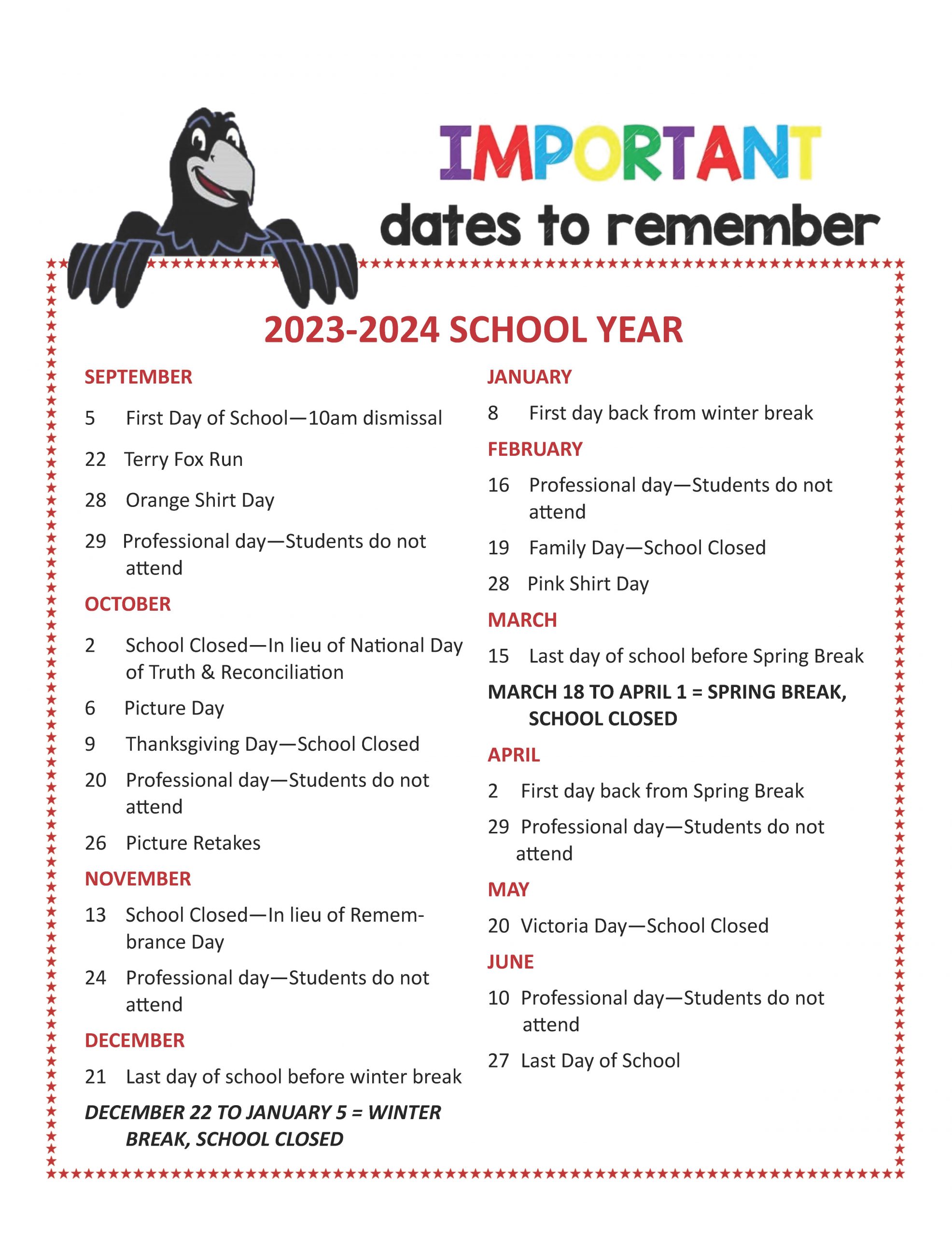 Important Dates Rosser Elementary